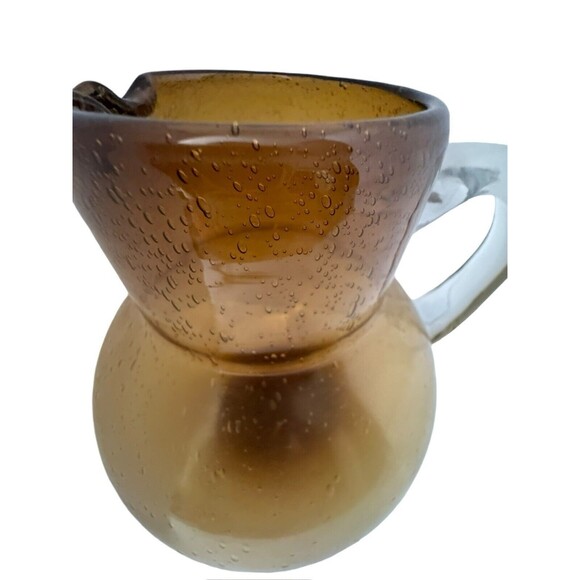 Vintage Amber Bubble Art Glass Pitcher Hand Blown Mid-Century Modern - Picture 3 of 16